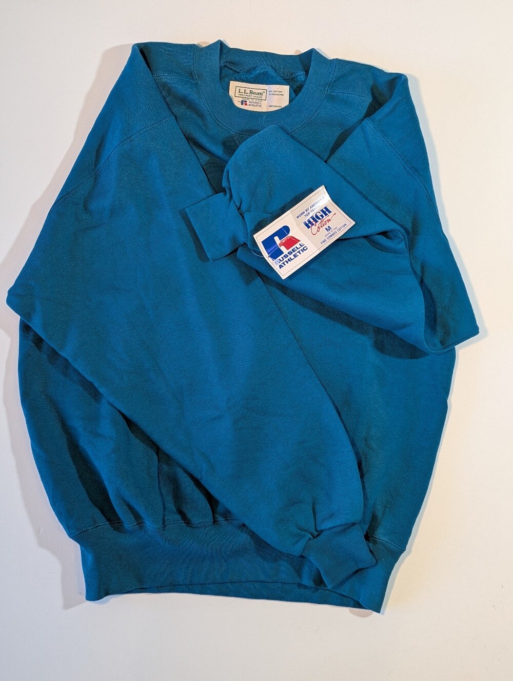 Vintage LL Bean Russell Athletic Crewneck Sweatshirt Deadstock NWT Teal Med USA